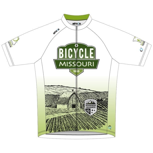 Celebrate the Missouri Bicycle & Pedestrian Federation's 25th Anniversary with this Bicycle Missouri jersey from the RideBiker Alliance